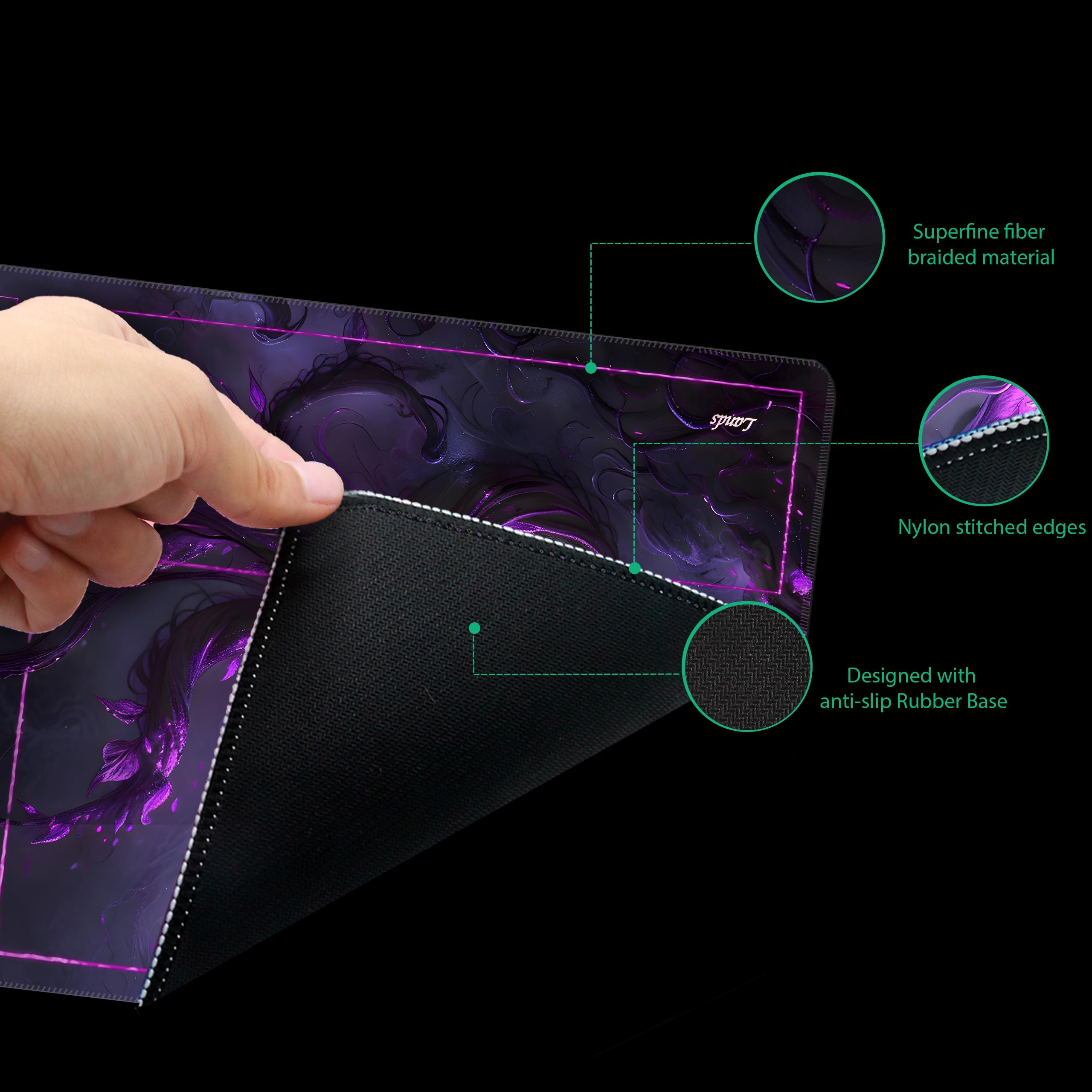 MTG Playmat with Storage Tube & 7-Dice Set - Waterproof TCG Playmat with Stitched Edges, Non-Slip Rubber Card Game Mat (24"x14") (playmat with Zones, Purple Lotus)