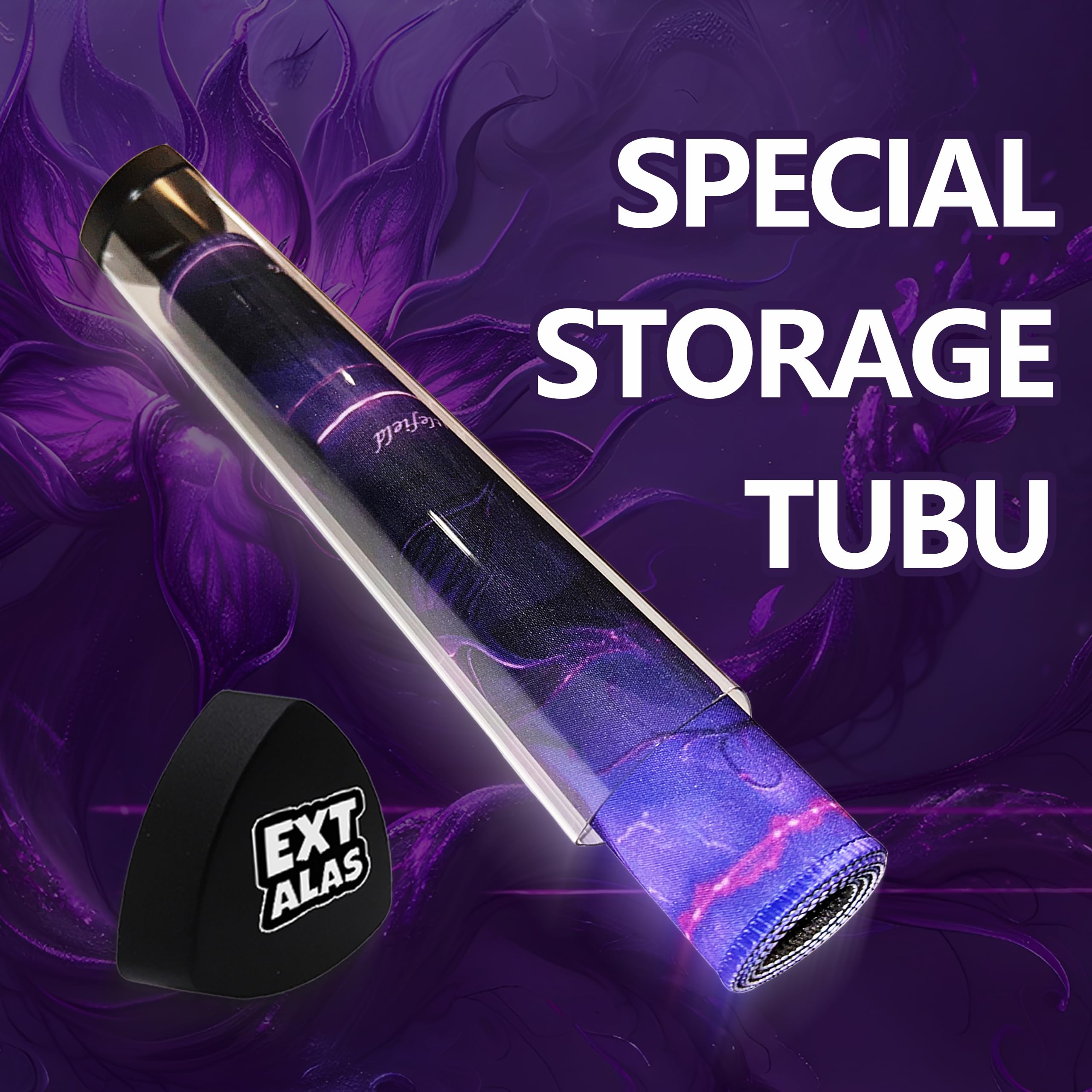 MTG Playmat with Storage Tube & 7-Dice Set - Waterproof TCG Playmat with Stitched Edges, Non-Slip Rubber Card Game Mat (24"x14") (playmat with Zones, Purple Lotus)